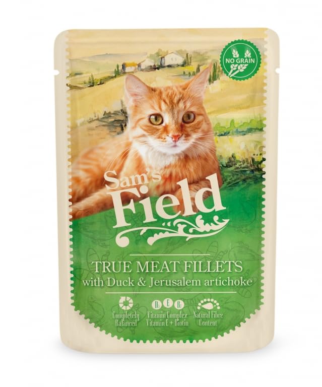Sam's Field Gatos Alimento Húmedo para Gatos 24 Sobres x 85 Gr (Pato Y Alcachofa De Jerusalem)