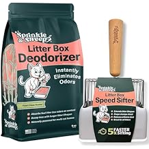 Sprinkle & Sweep Litter Box Deodorizer Duo - 8oz Bag & Speed Sifter - Cat-Kitten Home Odor Neutralizer, Ultra-Absorbent Formula, Wood Handle Scooper