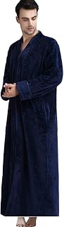 Robe Men's Bathrobe Premium Flannel Fleece Plush Cafe Soft Long Coat Warm Housecoat Zipper Front, navy