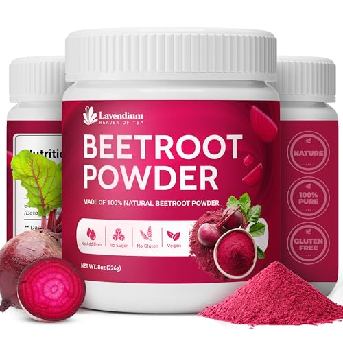 Image of Lavendium, Premium 8oz Beet Root Powder, 100% Natural & Pure Ground Beetroot, No Additives or Preservatives, Non-GMO, Plant-Based & Vegan, Perfect for Smoothies, Juices, Baking & Lattes