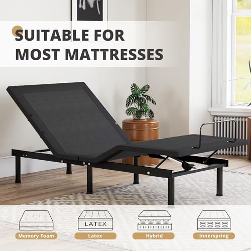 Image of EGOHOME Twin XL Adjustable Bed Frame with Massage,Zero Gravity | Wireless Remote,Independent Head and Foot Incline, 12 inch Adjustable Legs, LED Night Lights, 2 USB Ports,Zero Clerance