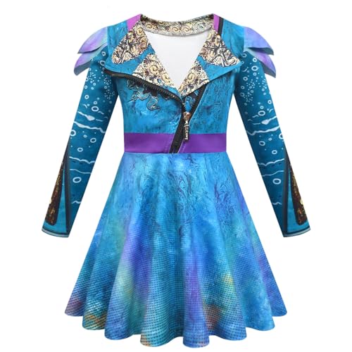 Vestido de princesa rojo para niñas, azul y rosa, chaqueta con cremallera, traje de carnaval para niños de 4 a 12 años, Uma, 5-6 años