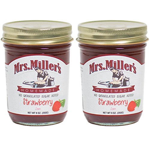 Mrs. Miller's Amish Homemade Strawberry No Granulated Sugar Added Jam 9 Ounces - Pack of 2 (No Corn Sugar) image 2