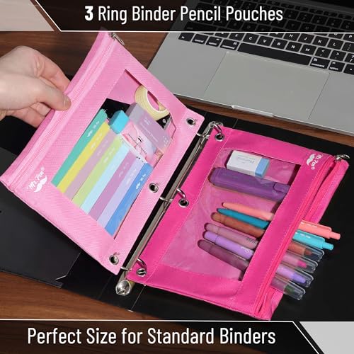 Image of Mr. Pen- Pencil Pouch for 3 Ring Binder, 2 Pack, 10 inchx6.75 inch, Smooth Zipper | Clear Window, Large Capacity Pencil Case with 3 Reinforced Grommets for School, Office, Supplies Storage