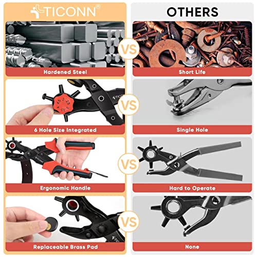 TICONN Leather Hole Punch Tool Set, Heavy Duty Multi-Size Hole Puncher Tool for Belts, Watch Bands, Plastic, Fabric - Image 6