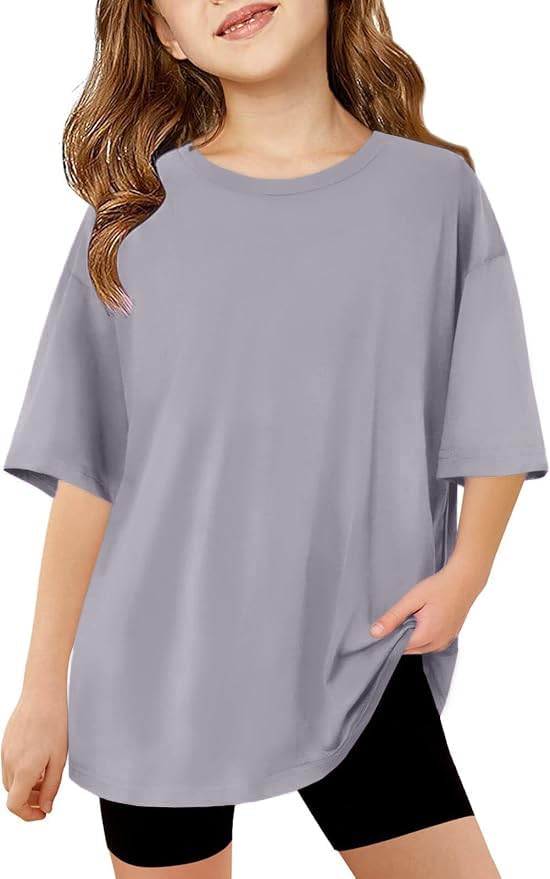 Image of ZDC Girls Short Sleeve T Shirts Kids Summer Oversized Tops Trendy Crewneck Basic Tees 5-14 Years