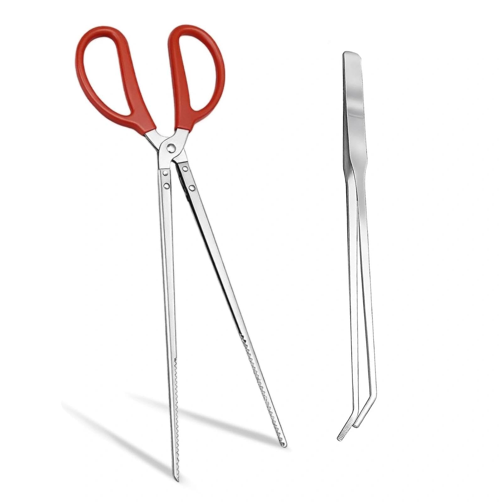 MFSKJELF 2 Piece Set Reptile Feeding Tongs, Snake Feeding Tongs, Extra Long Stainless Steel Large Tweezers Heavy Duty Straight Mouth for Reptile Feeding, Water Tank Maintenance and Precision Tasks