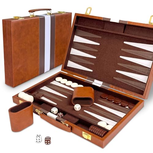 Lohofrnny Backgammon Set 18 Klassisches Backgammon Koffer 2 Spieler Brettspiel Tragbares Reise Strategie Spiel Set für Erwachsene Kinder