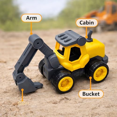 Image of JCB Construction Vehicle Toy Set for Kids | Bulldozer & Excavator Engineering Trucks | Construction Toys | Sand Play Truck Toys for Boys & Girls Age 2-7 Years | Birthday Gift