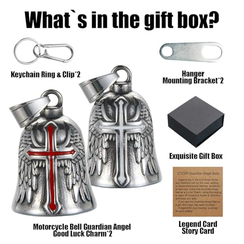 Image of Motorcycle Bell Guardian Angel Charm - Weather-resistant Good Luck Gremlin Bells With Gift Box, Legend Card, Keychain