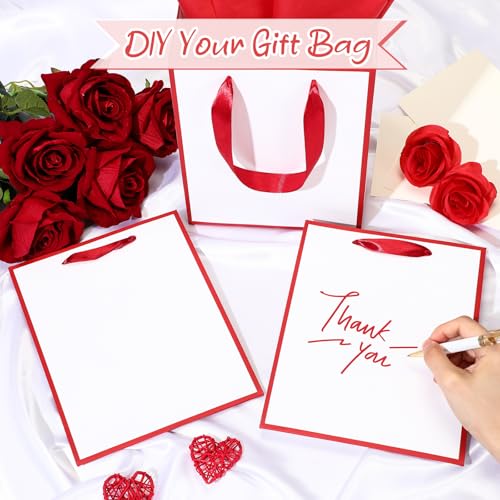 Image of Yeaqee 24 Pack Metallic Paper Gift Bag with Tissue, White, Dark Red | with Satin Ribbon Handle and Tissue, 9x7x3.1 Inch, Suit Business, Birthday, Christmas, Thank You Return Gifts Bags