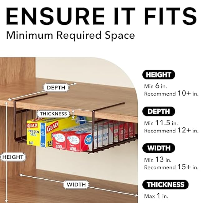 Simple Houseware Under Shelf Basket, Bronze - 2 Pack