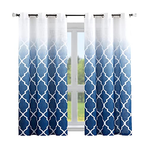 Beauoop Weiß bis Dunkelblau Halbtransparente Vorhänge mit Farbverlauf marokkanisch Schmale Vorhänge 107CM Breite Gardinen mit Ösen für Wohnzimmer Schlafzimmer Kinderzimmer(107×175cm,Dunkelblau/Weiß) Cover