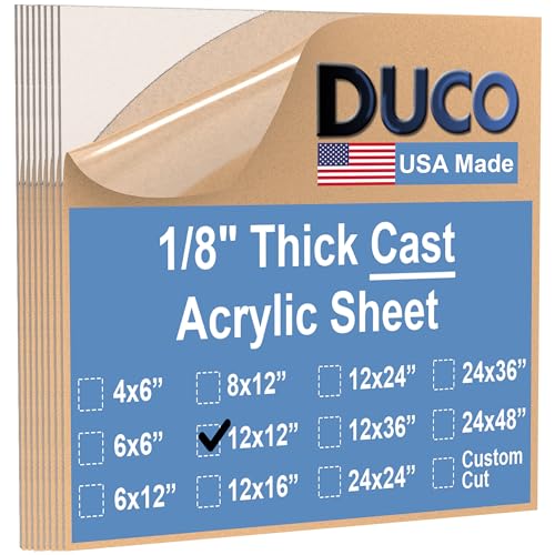 Image of Duco Clear Cast Acrylic Sheets 1 /8 inch (3mm) Thick 12 inch x 12 inch - 8 Pack of USA-Made Transparent Plexiglass Sheet - Shatter Resistant Acrylic Board for Window Replacements, Displays, Signs, & Barriers
