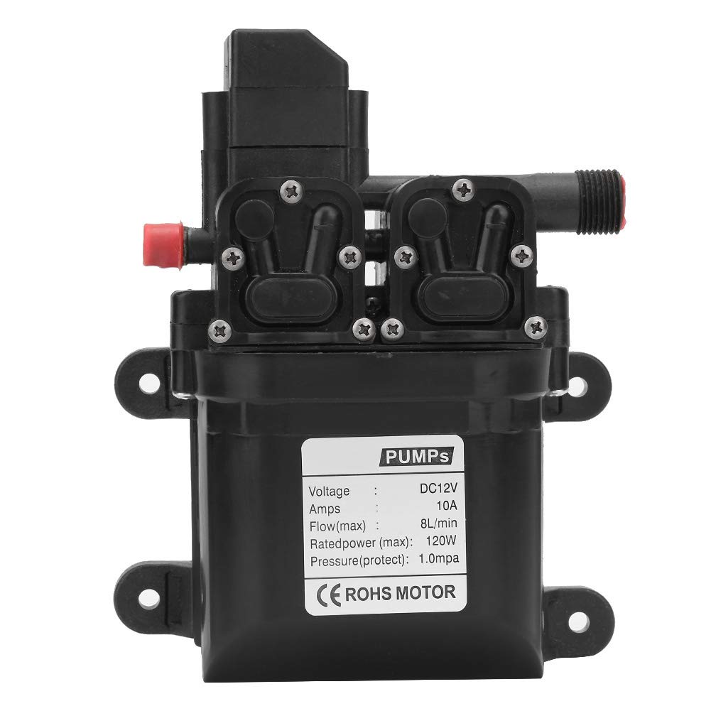 Pompa acqua a membrana 12V 120W, pompa a membrana autoadescante ad alta pressione con pressostato automatico, aspirazione 2- Portata massima 8L/min, usata su prato, giardino,