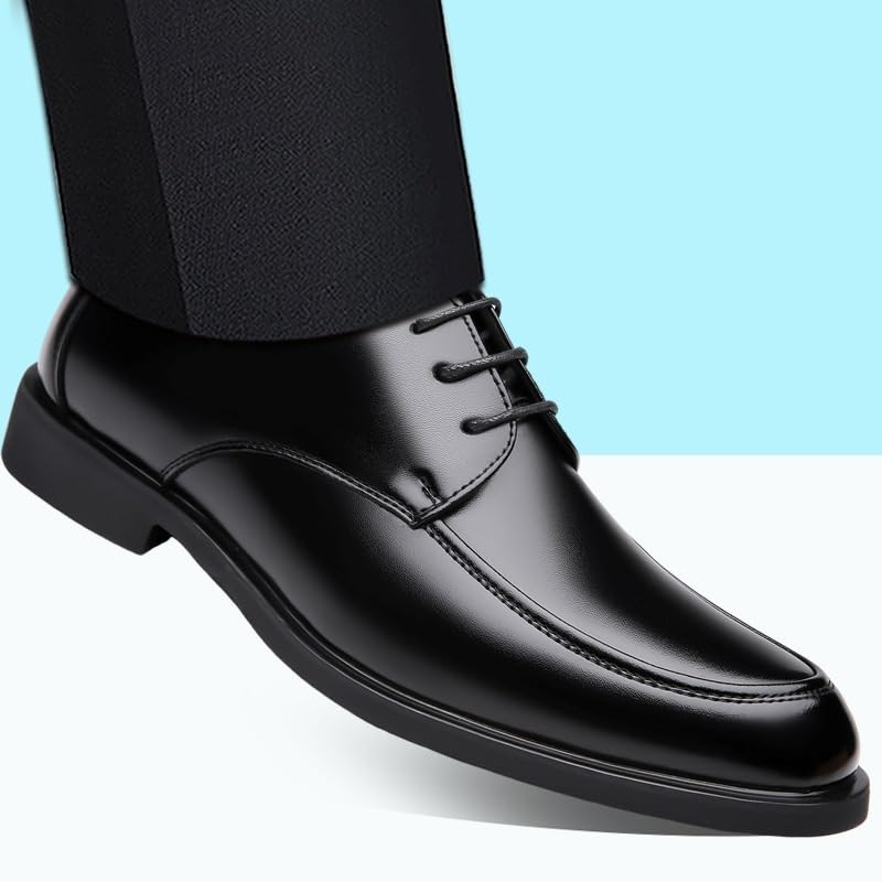 Formal Shoes for Men Lace Up Round Toe Leather Apron Toe Shoes Rubber Sole Non Slip Block Heel Anti-Slip Low Top Classic Men's Casual Dress Shoes3