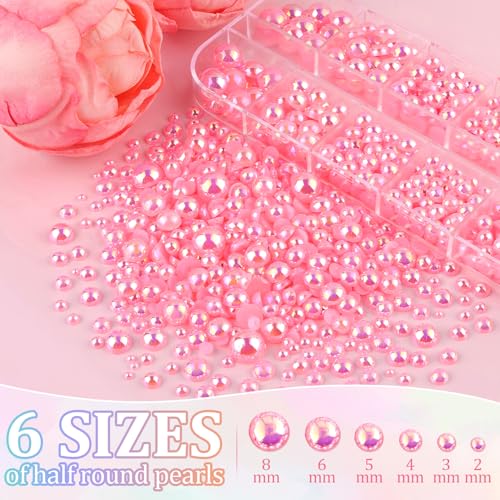 Image of Flatback Pearls for Crafting with 3Pcs 10ml B7000 Jewelry Glue, 3 Boxes of Half Round Pink AB Pearls, Bedazzling Beads for DIY Crafts Clothing Tumblers Shoes Embellishment Nail Art