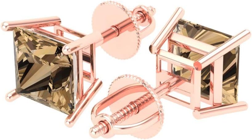 14K Rose Gold Simulated Champagne Diamond Stud Earrings with Screw back - Hypoallergenic, 4 cttw - Minimalist Women's Fine Jewelry - Image 2