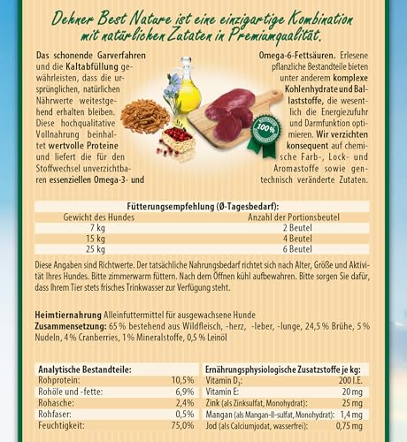 Dehner Best Nature Hundefutter Adult, Wild und Nudeln mit Cranberries, im Beutel, 12 x 150 g (1.8 kg)