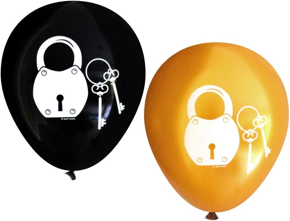 Nerdy WordsPadlock and Key Latex Balloons (16 pcs) Pirate Escape Room Decorations (Black & Gold)