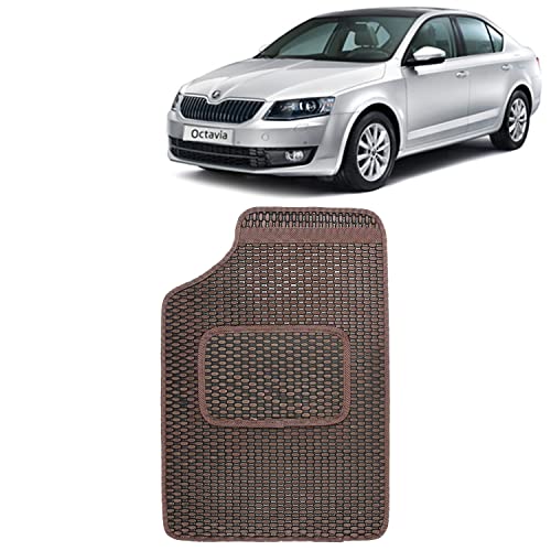 Image of Kingsway Dotted Design Car Floor Foot Mats Universal Fit for Skoda Octavia, Model Year : 2013-2018, Water and Dustproof, Color Brown, Set of 5 Pieces