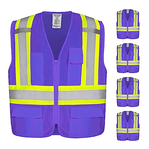 Image of KAYGO Reflective High Vis Safety Vest with Pockets for Men and Women KG0100 | Breathable Polyester Lightweight, Two-Tone, for Construction, Warehouse, Surveying, Cycling, Machine Washable
