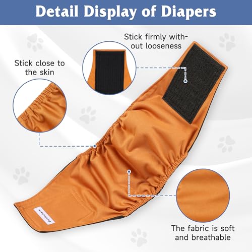 Image of 5 Pack Dog Diapers Male, High Absorbing Dog Wraps, Belly Bands for Male Dogs with Incontinence or Frequent Urination, Washable Doggie Diapers Brown S