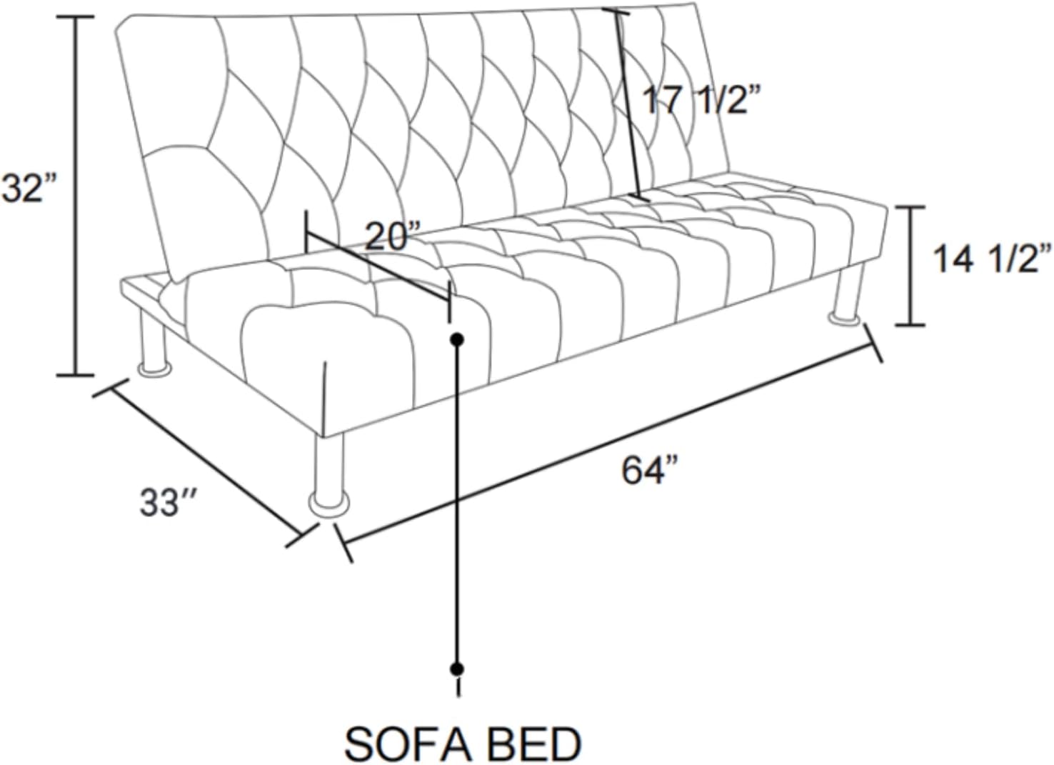 Convertible Futon Sofa Bed, Modern Comfy Folding Couches Bed, 64" Upholstered Foldable Recliner Sleeper Sofa with Adjustable Backrest for Living Room Bedroom Office, Dark Blue