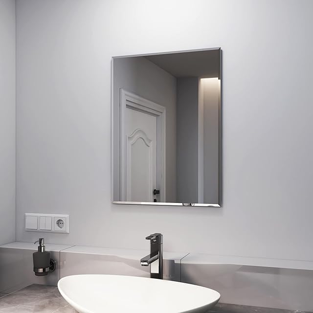 EMKE Bathroom Mirrors 450x600mm, Frameless Wall Mirror for Bedroom / Living Room, Rectangle Vanity Wall Mounted Mirrors