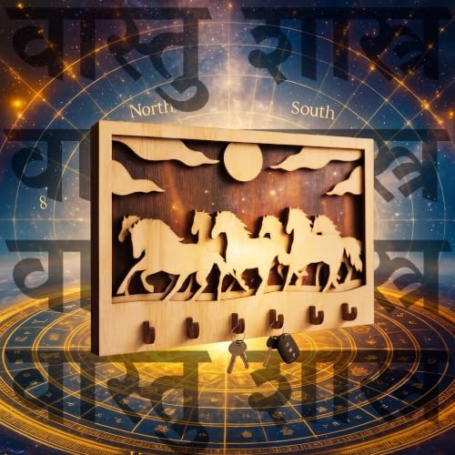 Image of 7 Horses Vastu Wooden Key Holder for Wall, Natural