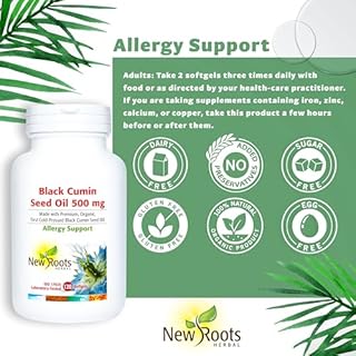 New Roots Herbal Black Cumin Seed Oil 500mg, Organic Cold Pressed Nigella Sativa for Seasonal Nasal & Eye Comfort Support, 120 Softgels, Made in Canada