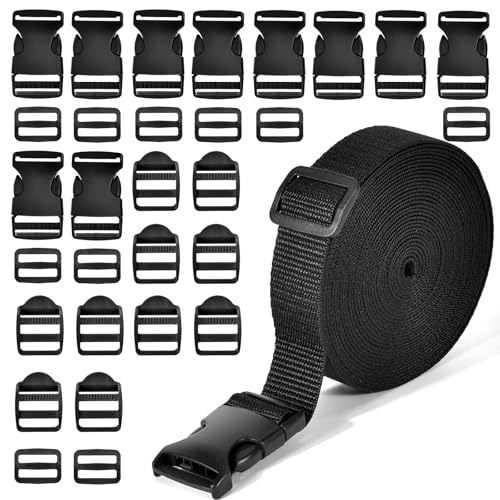 XHTXHT 5M Schnallen Gurtband Set 25mm, Nylon Gurtband Set, Schwerlast Rucksackgurte mit 30 Schnallen und Verschlüsse,für DIY Craft Rucksack Tasche Camping Hundegeschirr