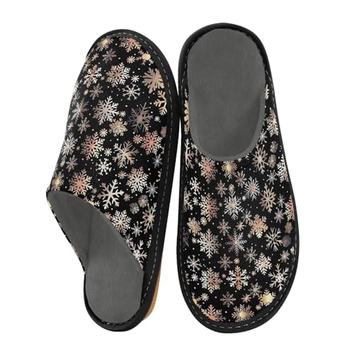 Slippers for Women Christmas Gold Snow Pattern Soft Winter Warm Shoes Indoor Outdoor Non-Slip House Travel Slippers