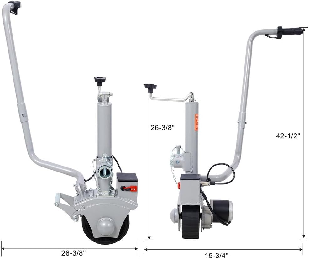 Electric Trailer Dolly, 5000 lbs Capacity, 660 lbs Jockey Wheel Load, 8" Solid Rubber Wheel, 22 ft/min Moving Speed, Adjustable Height, Reinforced Steel, Automatic Brake, Silver