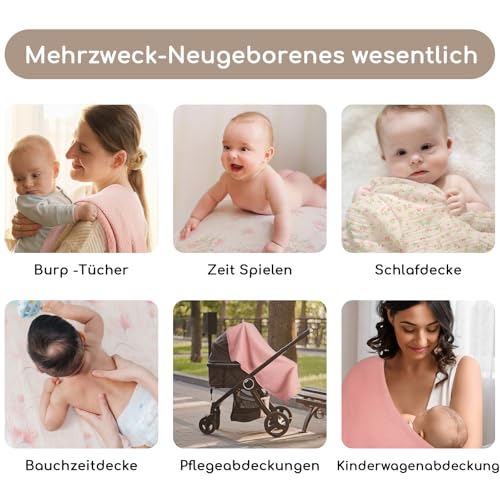 Yukkidds Mulltücher Baby Spucktücher 100% Baumwolle Spucktuch 60x60 cm Saugfähig und Atmungsaktive Wickeltücher Musselintücher 5er Set für Neugeborene Junge und Mädchen Rosa Blumig