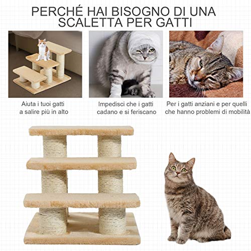 Pawhut Scaletta per Gatti in Legno e Peluche