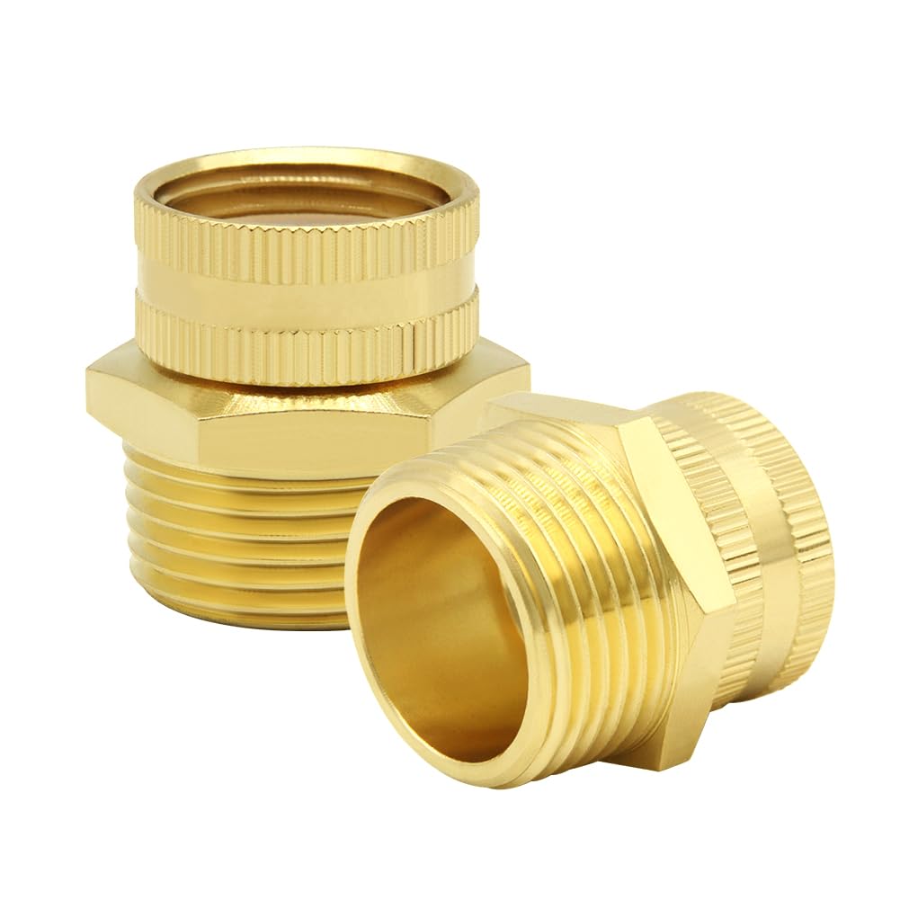 Hooshing 2PCS Garden Hose Connector 1" NPT Male to 3/4" GHT Female Brass Hose Adapter, Male to Female Hose to Pipe Fittings