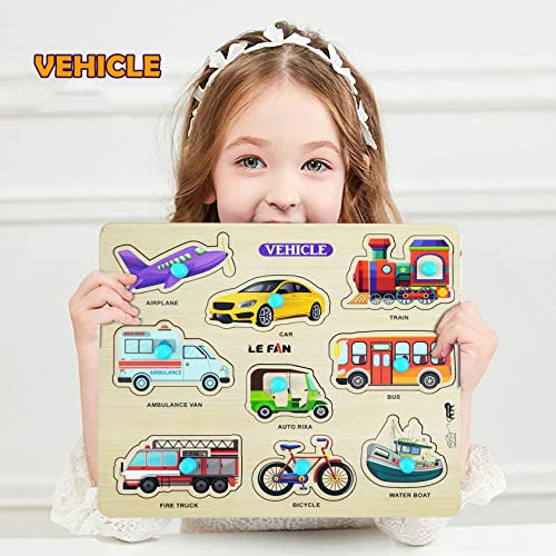Image of Lefan Wooden Puzzles Wooden Transport Puzzle for Kids Educational Vehicle Matching Puzzle Bright Colors, Montessori-Inspired Learning Toy for Toddlers (Transport Wooden Big)