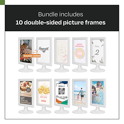 Alben Double Sided Standing Picture Frames - (White, 10 Count) 4X6 Inch Pedestal Photo Frame With Inserts And Base - 2 Sided Frame For Vertical Display #TOP1