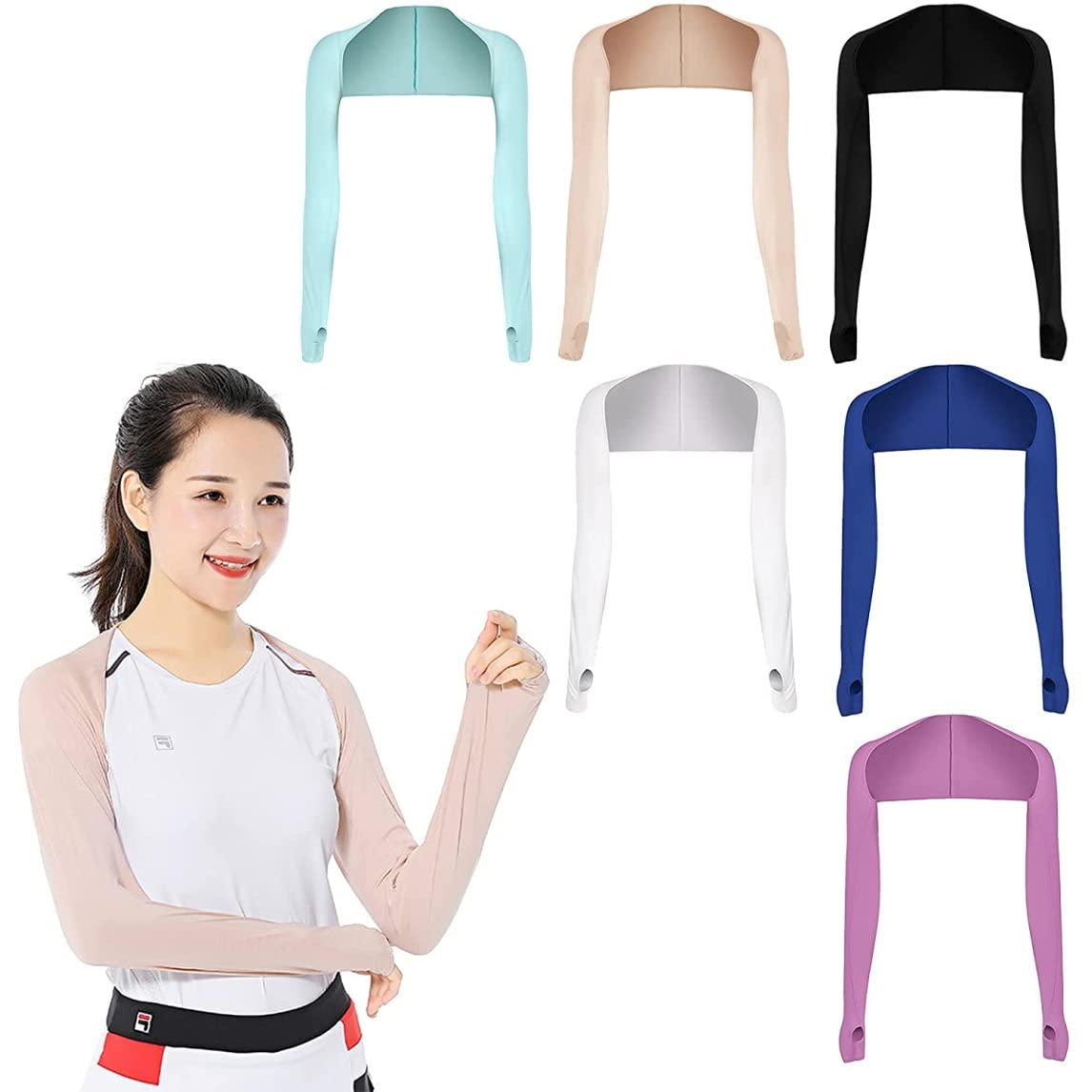Kühlende Armstulpen for Damen, Schutz im Freien, Fingerloch-Design, 6er-Pack, Mehrfarbig
