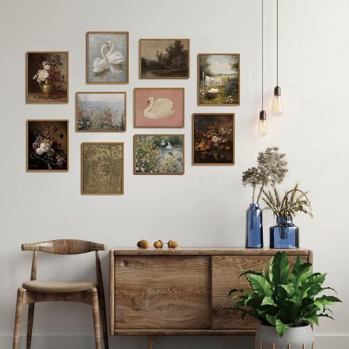 Image of KISSFOX Framed Wall Art Vintage Wall Decor Floral Canvas Art Botanical Pictures Flowers Paintings Moody Prints Dark Artwork For Bedroom Living Room Kitchen