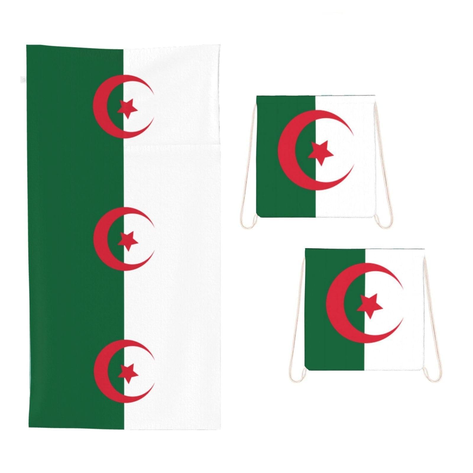 CNTDBU Flag of Algeria 2 in 1 Packable Towel Bag-Large Beach Towel with Stuff Sack, Super Absorbent Microfiber Travel Towel for Pool