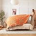 Boho Throw Blanket for Bed 100% Cotton Soft Lightweight Quilt Floral Embroidery Home Decor Breathable Orange Bed Blankets,80