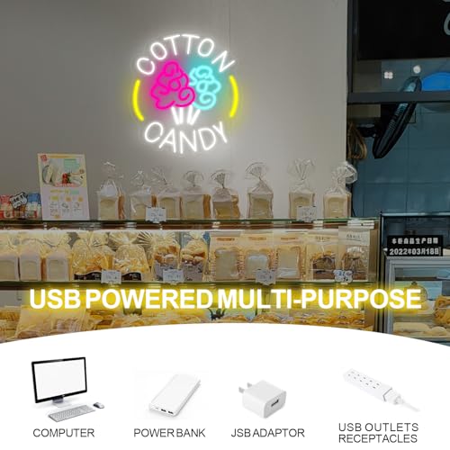 Image of Cotton Candy Shop Neon Sign Lollipop Food Led Light Home Wall Kitchen Decor Coffee Bar Shop Store Decoration, Dessert Business Light Up Signs Candy Party Decorations for Man Cave Bar Pub