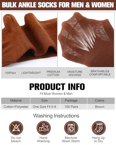 Image of Tarpop 100 Pairs Bulk Mens Socks Moisture Wicking Casual Sports Ankle Socks for Homeless Unisex Adult Men Women