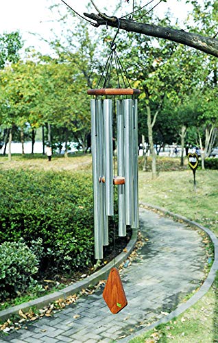 Libl Vent de Jardin Carillon extérieur, Fait à la Main de Jardin Carillon 6 Tube Grand en Bois d'aluminium métal Musique Corde Vent carillon-42 Pouce 100 cm Long, croustillant et agréable Ton,Silver