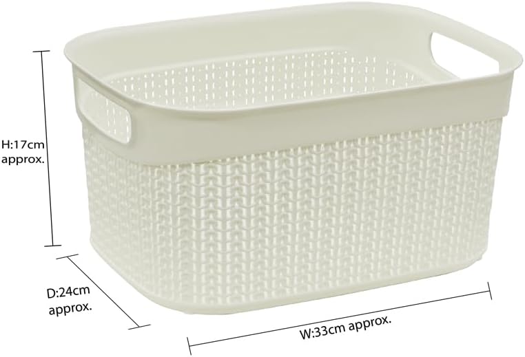 JVL Knit Design Loop 9L Plastic Storage Basket, Ivory