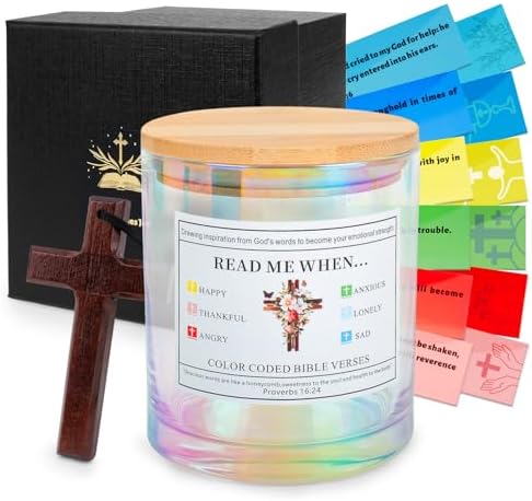 Colorful Bible Verse Jar, Yelsky Christian Faith Gift, Religious Prayer Card Gifts for Women, Prayer Jar With a Gift Box as Holiday Present for Parents, Friends, and Family(with Cross Necklace)