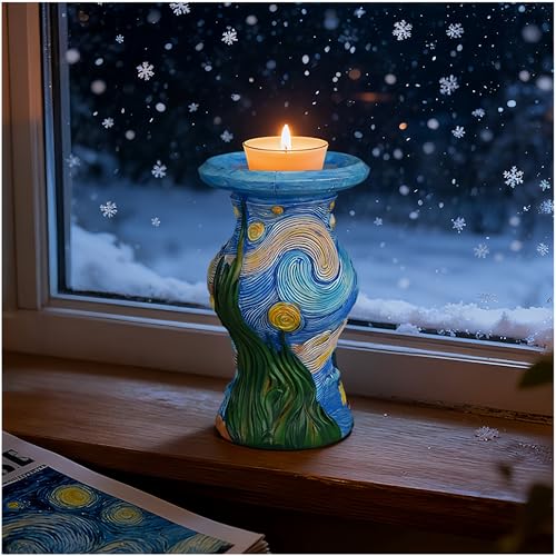 SSXOQX Portacandela Inspirado en La Noche Estrellada de Van Gogh, Resina Segura e Inodora - Decoración Hogar/Creación Artística/Clase de Pintura/Uso Creativo de Velas, Gran Regalo para Amantes