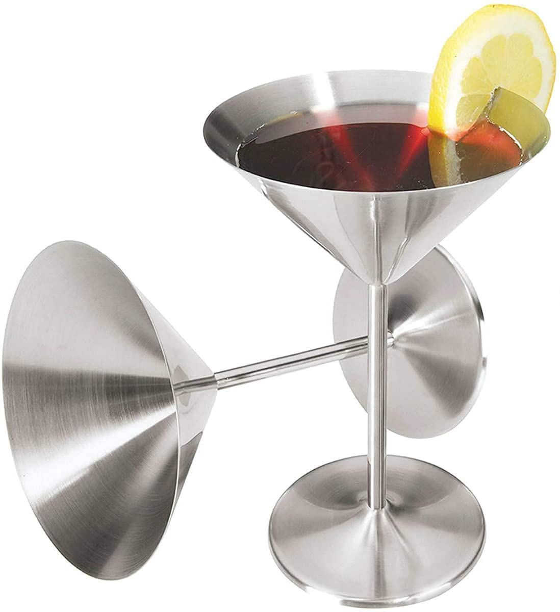 2 Pack AMERTEER 240 ML Martini Glasses Stainless Steel Cocktail Glasses, Ice Cream Glass 2 Pcs / Set (Bright Silver)